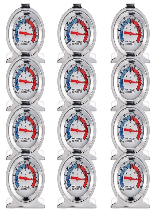 عبوة من 12 ميزان حرارة من الفولاذ المقاوم للصدأ للثلاجة والفريزر، ميزان حرارة تناظري كبير الحجم للثلاجة والفريزر. - Image 1